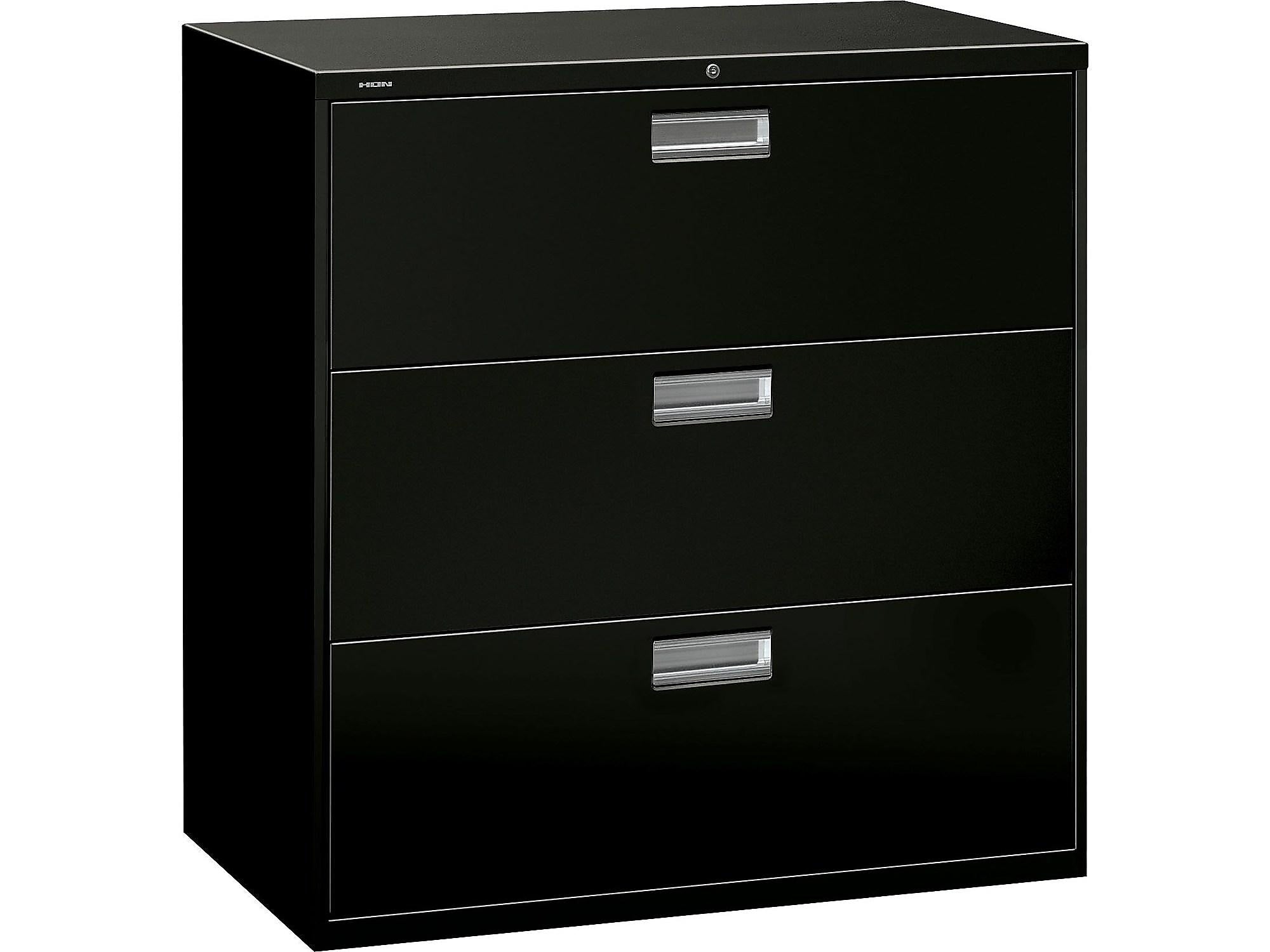 HON Brigade 600 Series 3-Drawer Lateral File Cabinet, Locking, Letter/Legal, Black, 42"W (H693.L.P)