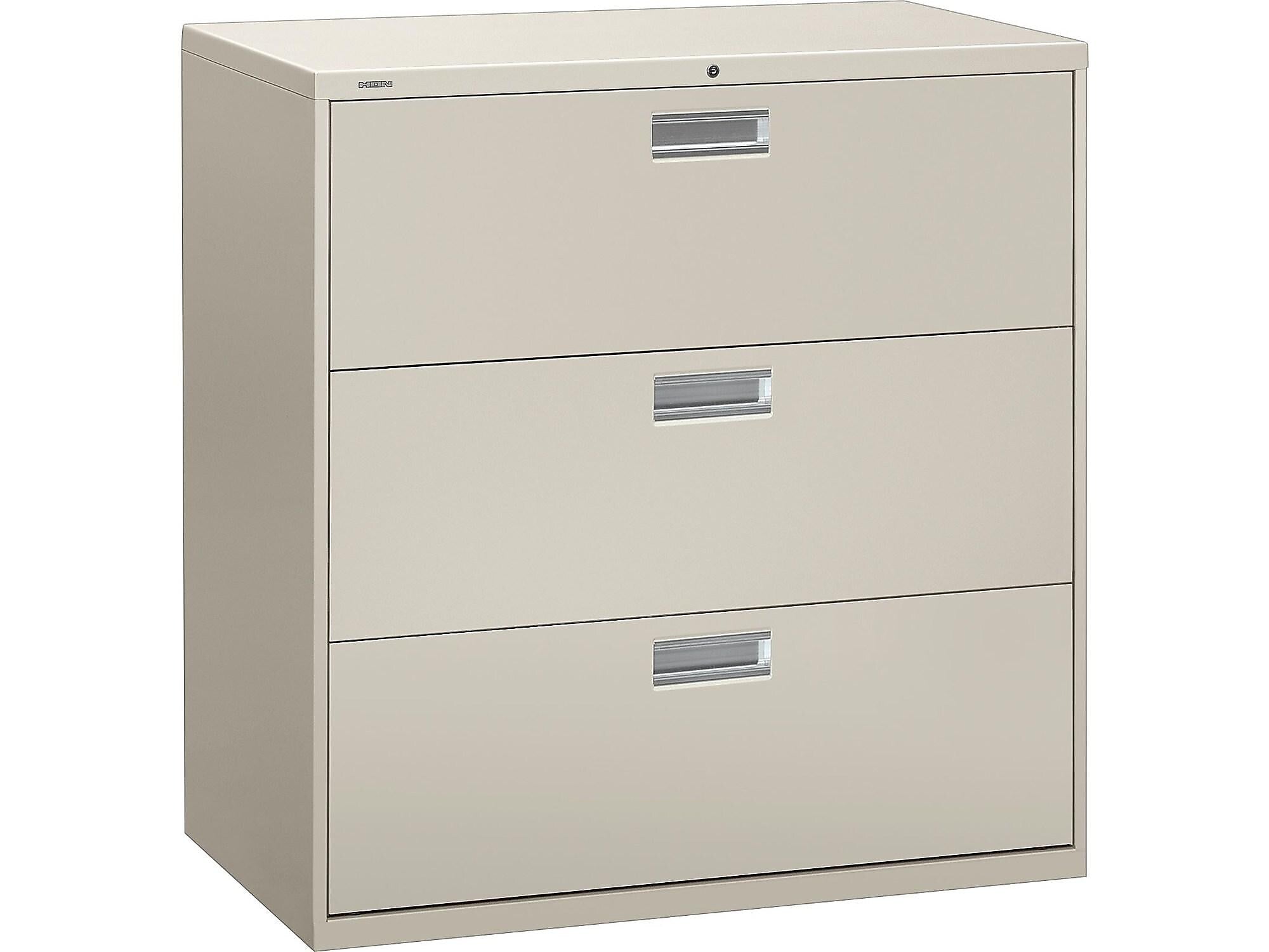 HON Brigade 600 Series 3-Drawer Lateral File Cabinet, Locking, Letter/Legal, Gray, 42"W (H693.L.Q)