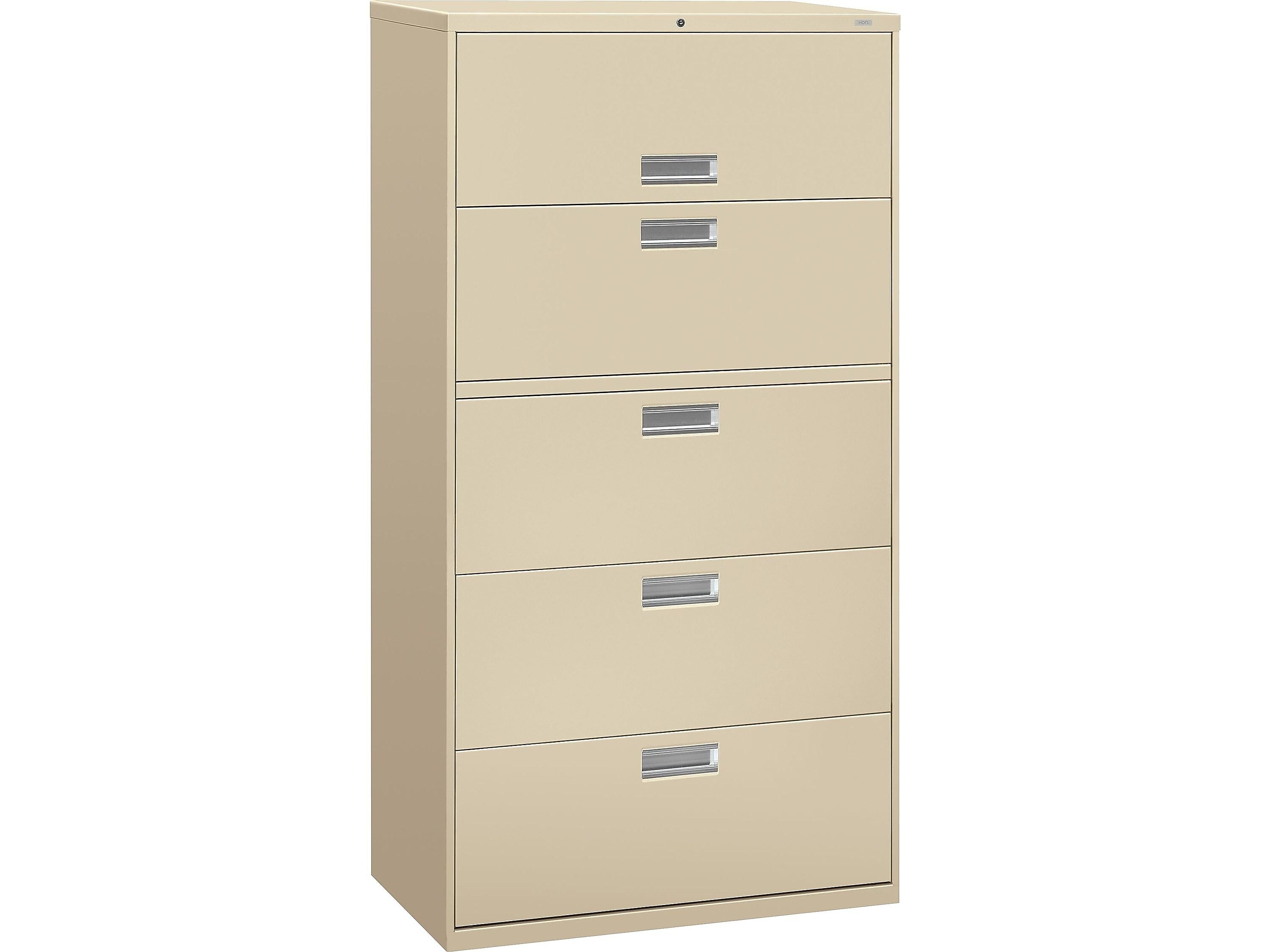 HON Brigade 600 Series 5-Drawer Lateral File Cabinet, Locking, Letter/Legal, Putty/Beige, 36"W (H685.L.L)