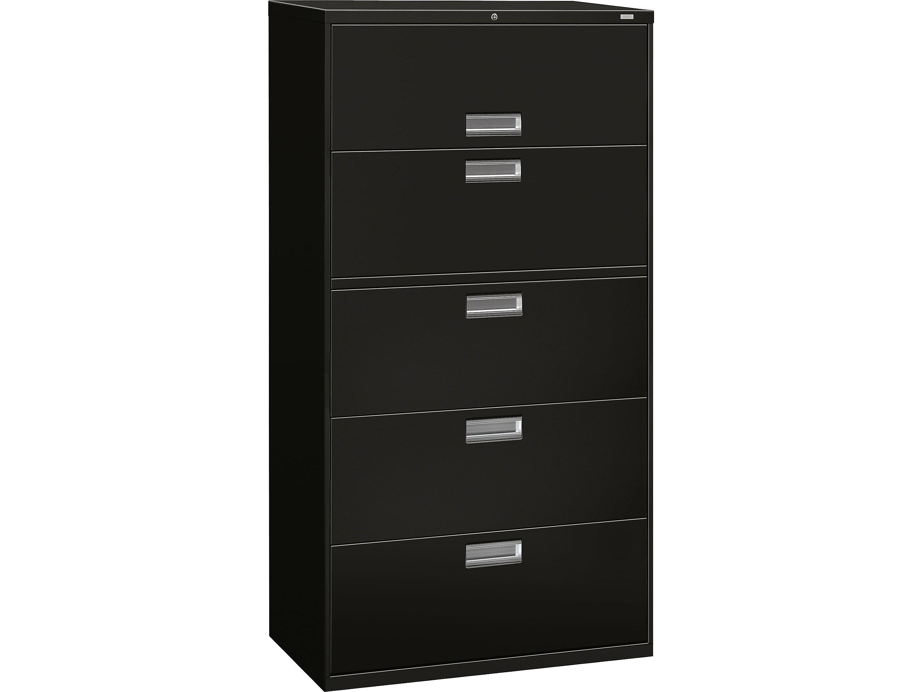 HON Brigade 600 Series 5-Drawer Lateral File Cabinet, Locking, Letter/Legal, Black, 36"W (H685.L.P)