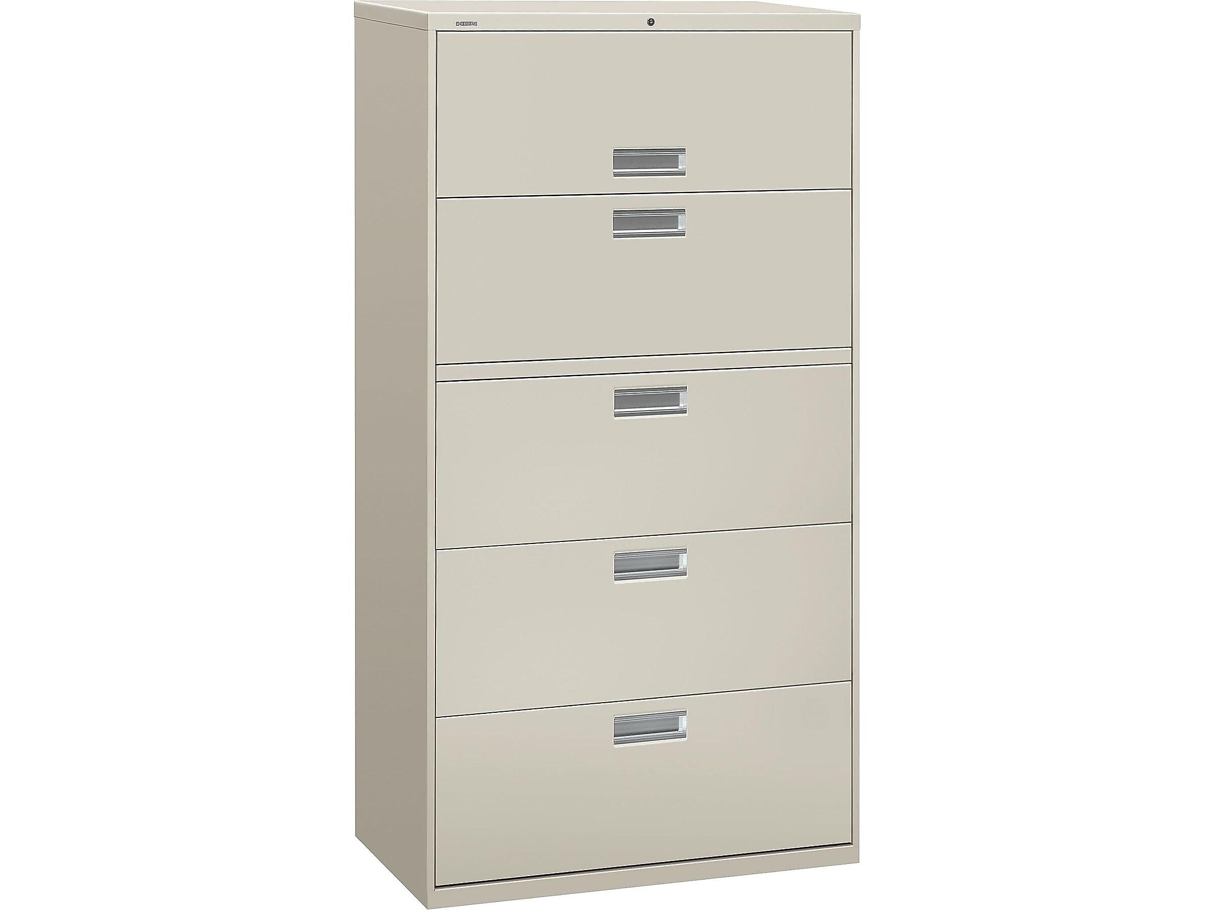 HON Brigade 600 Series 5-Drawer Lateral File Cabinet, Locking, Letter/Legal, Gray, 36"W (H685.L.Q)