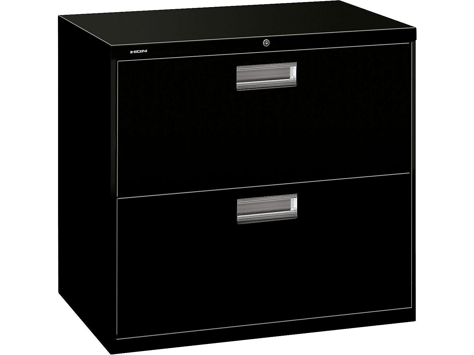 HON Brigade 600 Series 2-Drawer Lateral File Cabinet, Locking, Letter/Legal, Black, 30"W (H672.L.P)