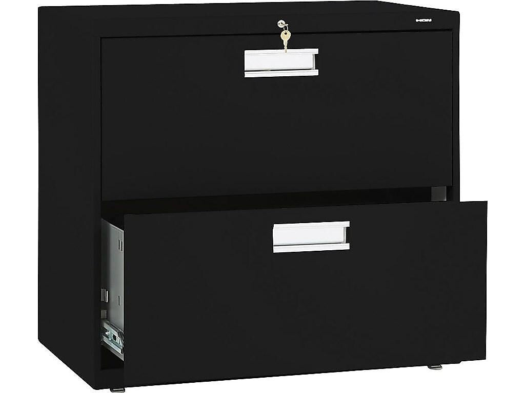 HON Brigade 600 Series 2-Drawer Lateral File Cabinet, Locking, Letter/Legal, Black, 30"W (H672.L.P)