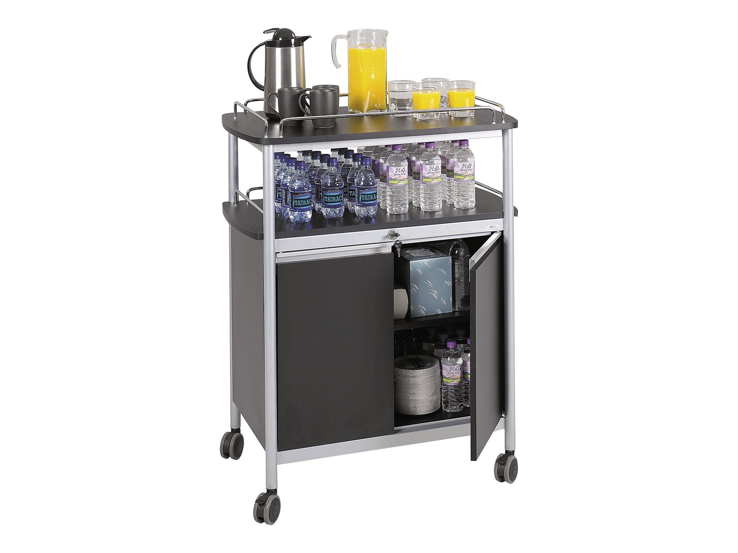 Safco 3-Shelf Metal Mobile Kitchen Cart with Lockable Wheels, Black (8964BL)