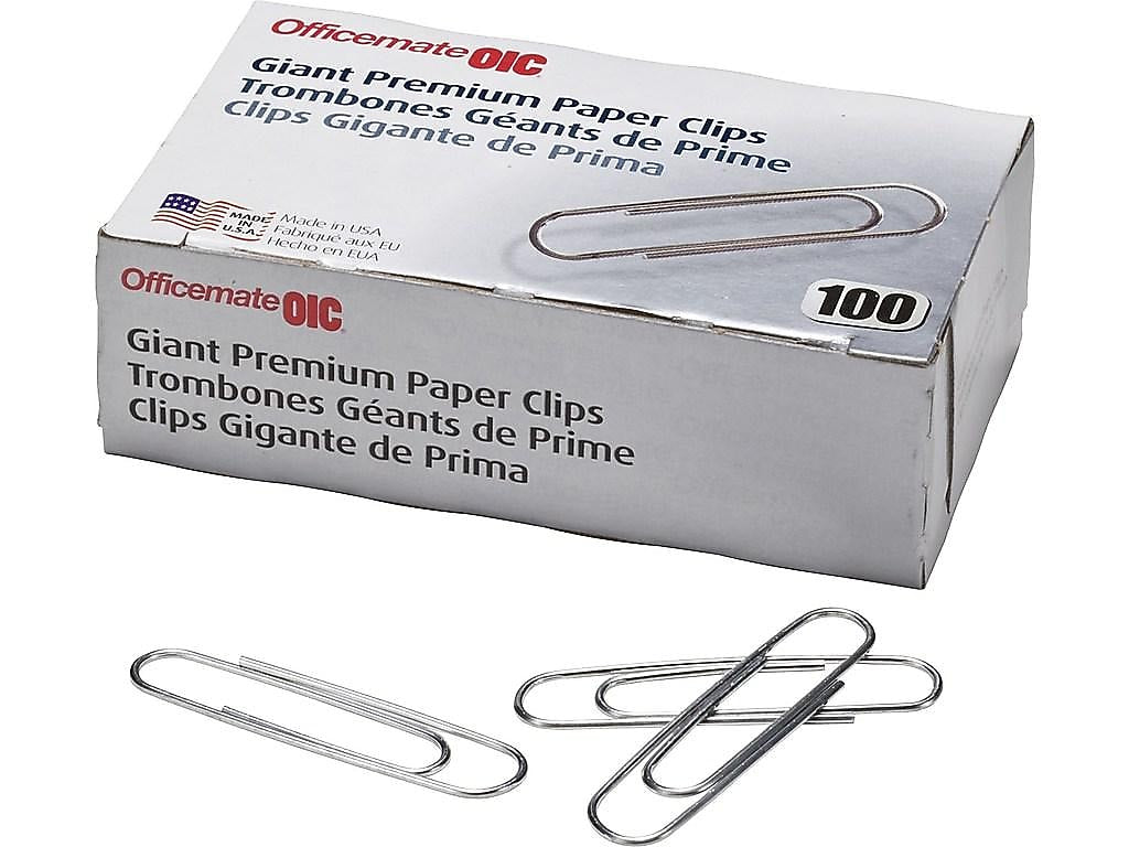Officemate Premium Jumbo Paper Clips, Silver, 100/Box, 10 Boxes/Pack (99918)