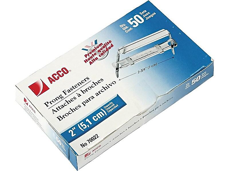 ACCO Premium Prong Fasteners, Matte Tin, 50/Box (A7070022)