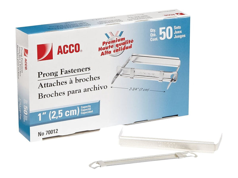 ACCO Premium Prong Fasteners, Matte Tin, 50/Box (A7070022)