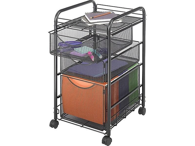 Safco Onyx Mesh Mobile File Cart with Lockable Wheels, Black (5213BL)