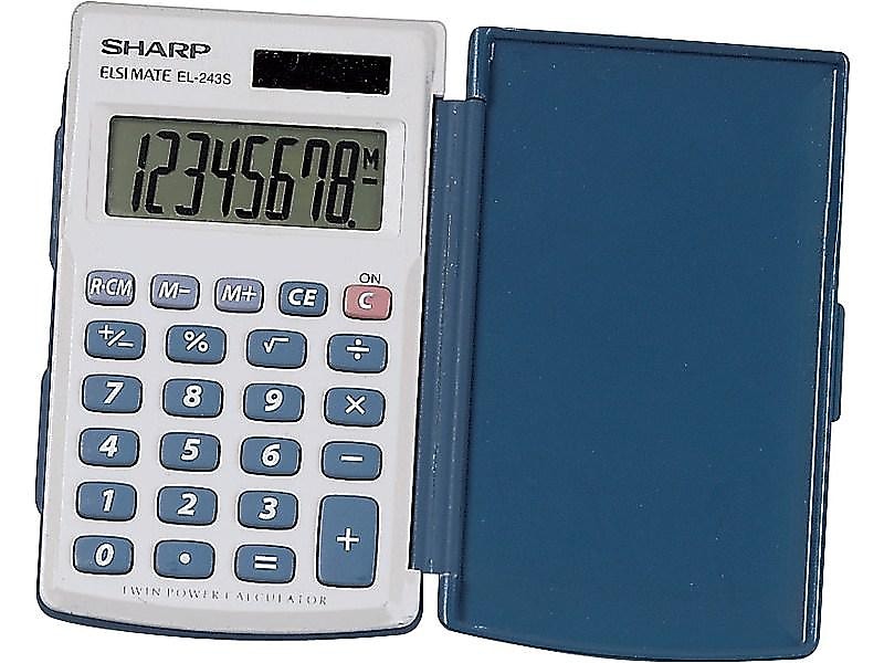 Sharp Elsi Mate EL-243SB 8-Digit Pocket Calculator, Gray/Blue
