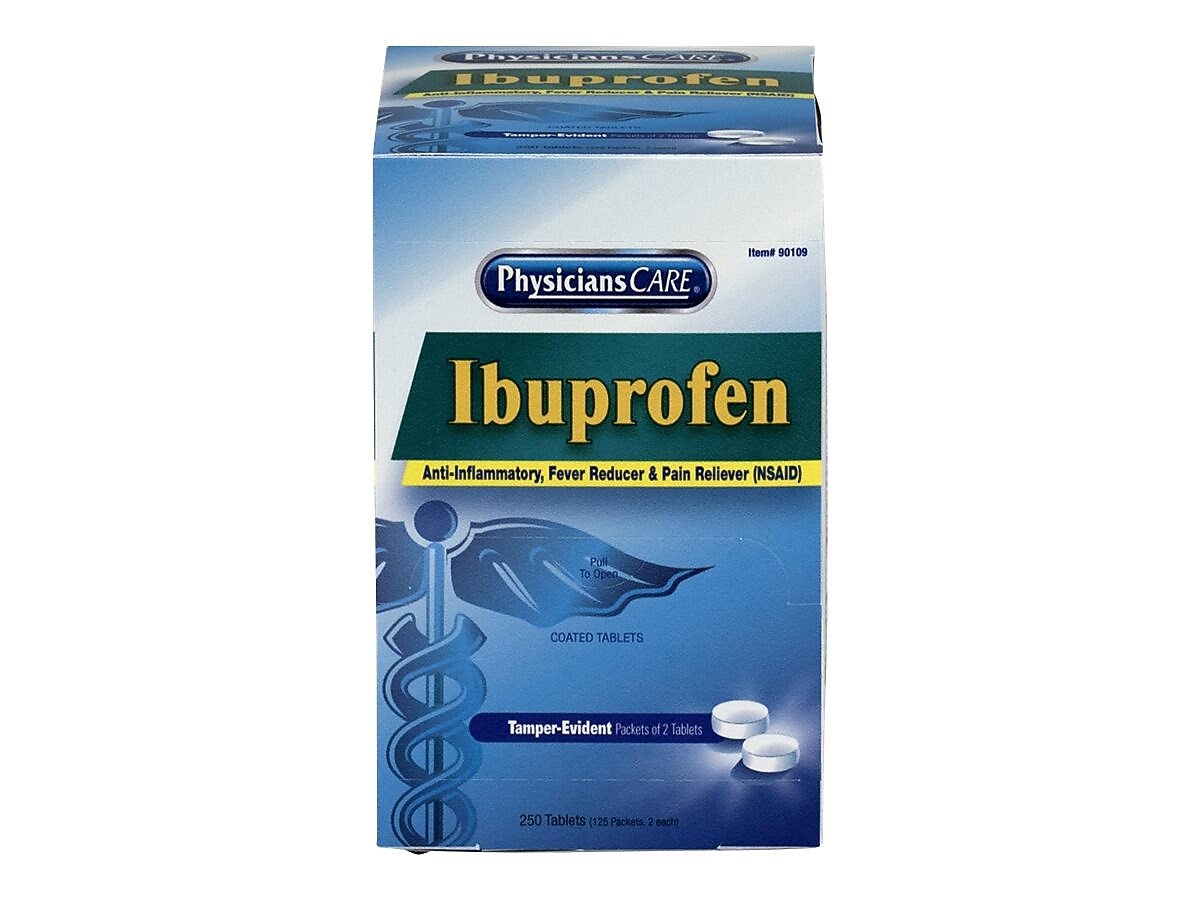 Physicians Care 200mg Ibuprofen Pain Reliever Tablet, 2/Packet, 125 Packets/Box (90109)