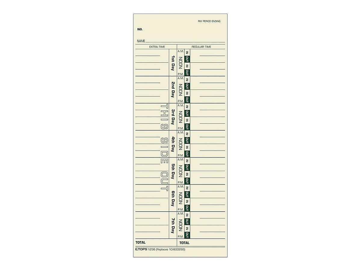 TOPS Time Cards for Acroprint 125, 150, 175, ES700, ES900, ESP180, Amano PIX/TCX, Lathem 900E, 1200 Time Clocks, 500/Box