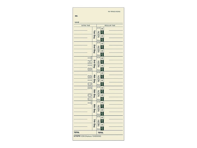 TOPS Time Cards for Acroprint 125, 150, 175, ES700, ES900, ESP180, Amano PIX/TCX, Lathem 900E, 1200 Time Clocks, 500/Box
