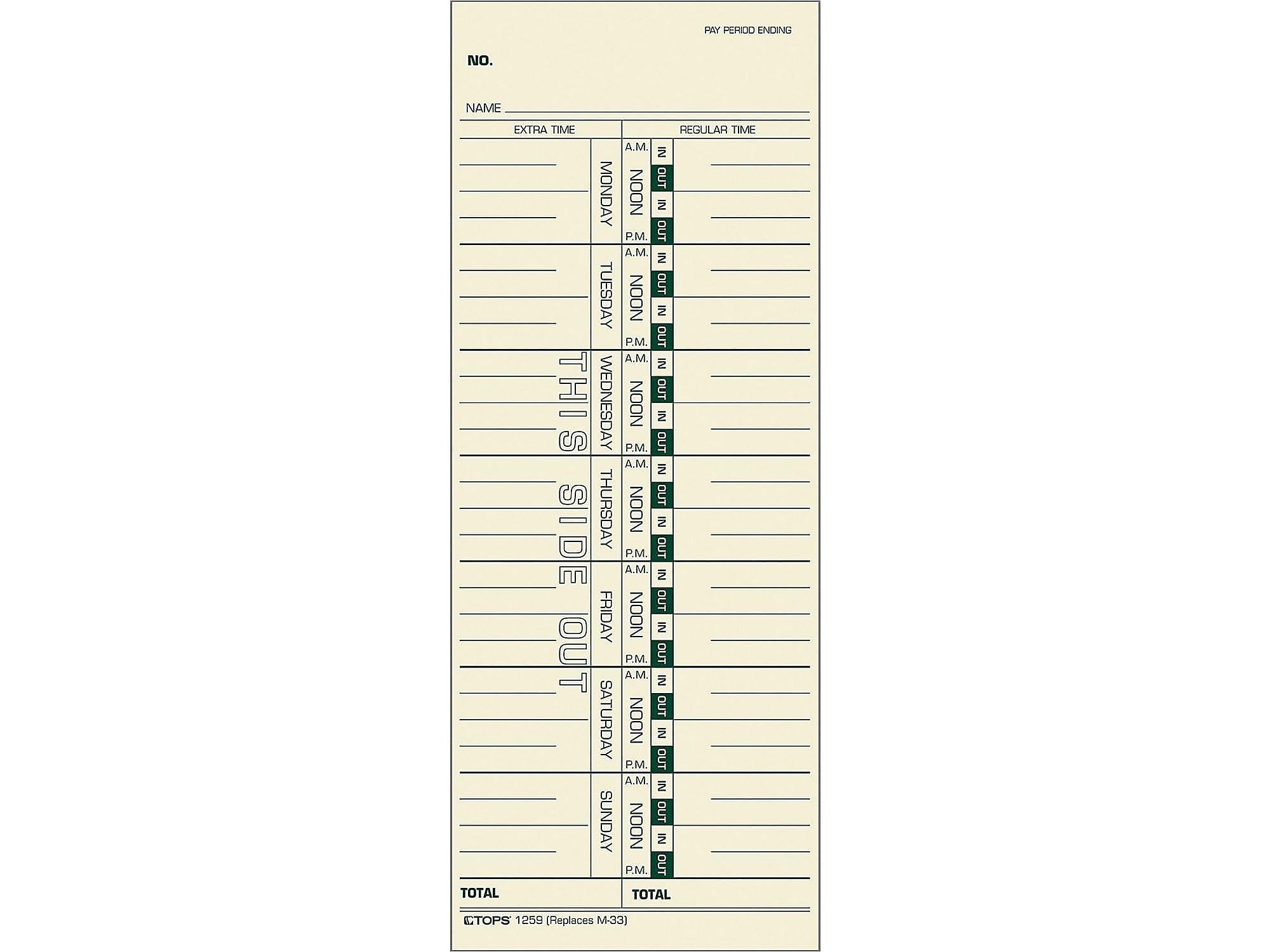 TOPS Time Cards, 500/Box (TOP 1259)