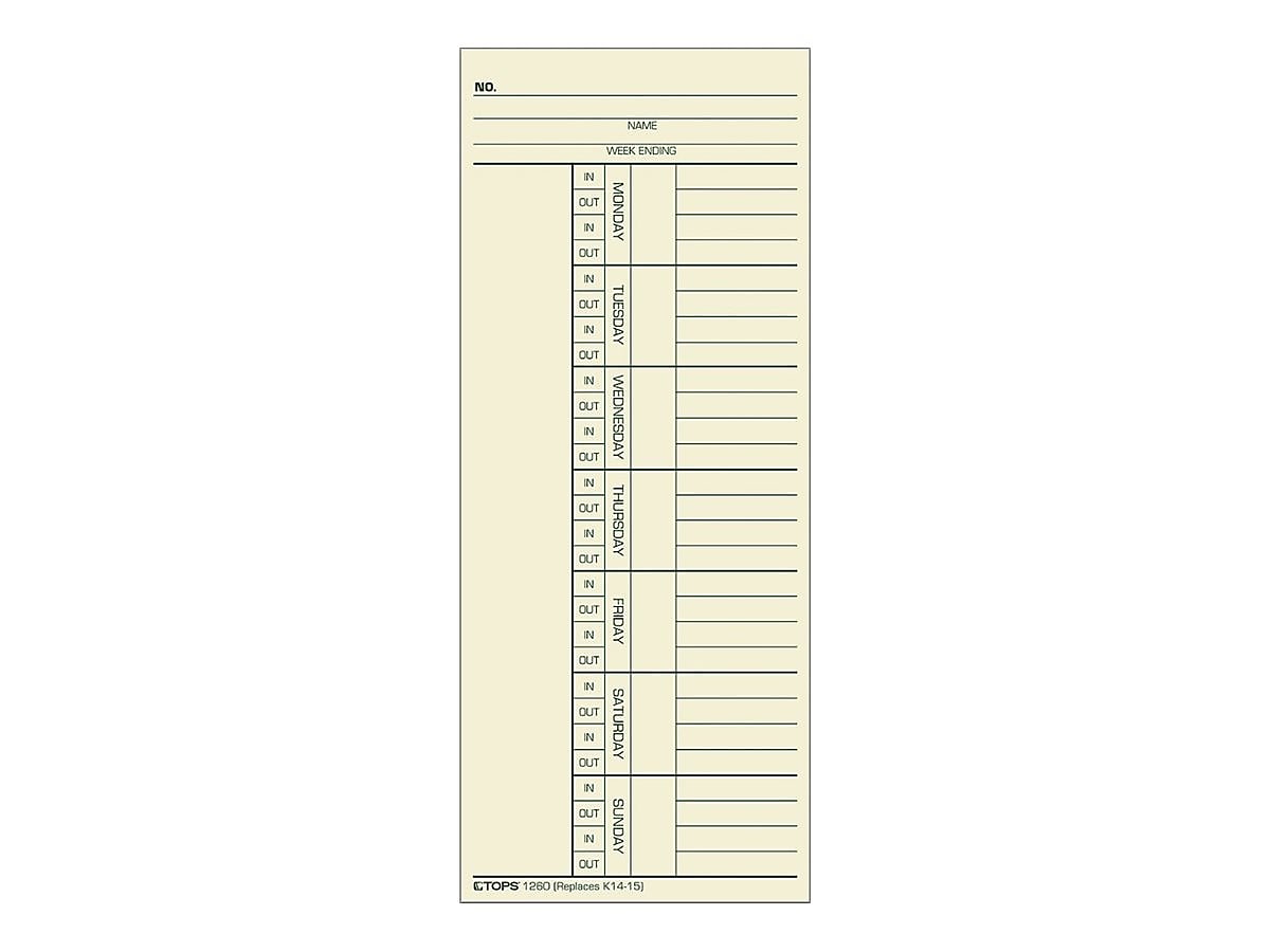 TOPS Time Cards, 100/Pack (TOP 12603)