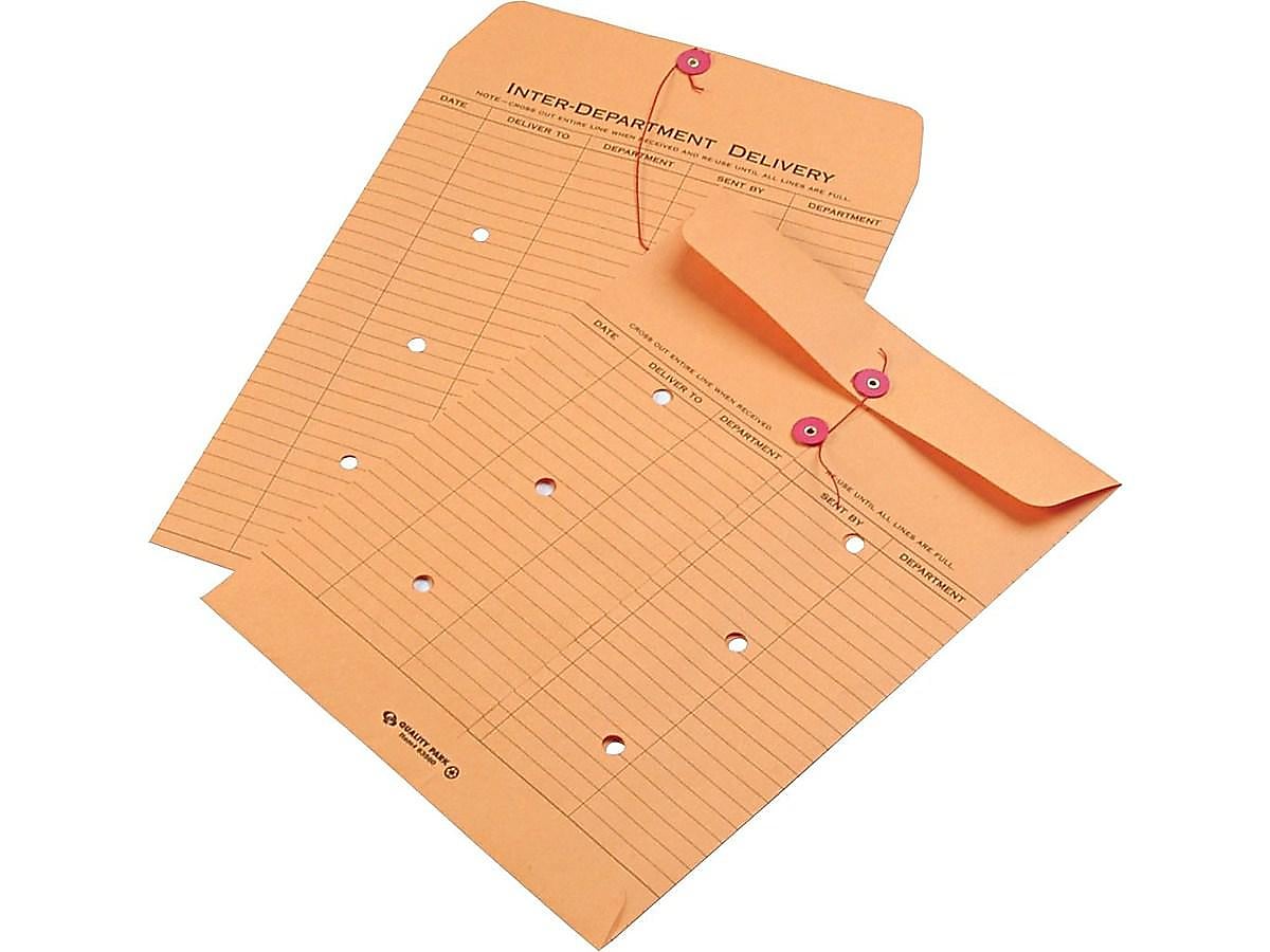 Quality Park Kraft Button & String Inter-Departmental Envelope 10" x 13", Brown, 100/Box (QUA63560)