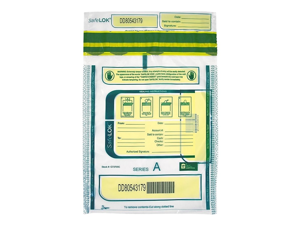 SafeLok Series A Deposit Bags, Clear, 100/Pack (585087)