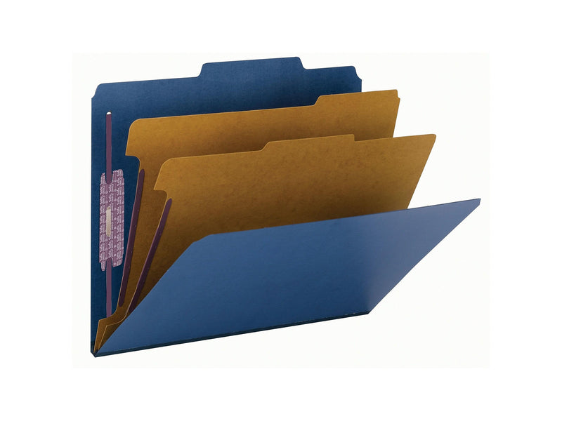 Smead 50% Recycled Classification Folders, 2" Expansion, Letter Size, 2 Dividers, Dark Blue, 10/Box