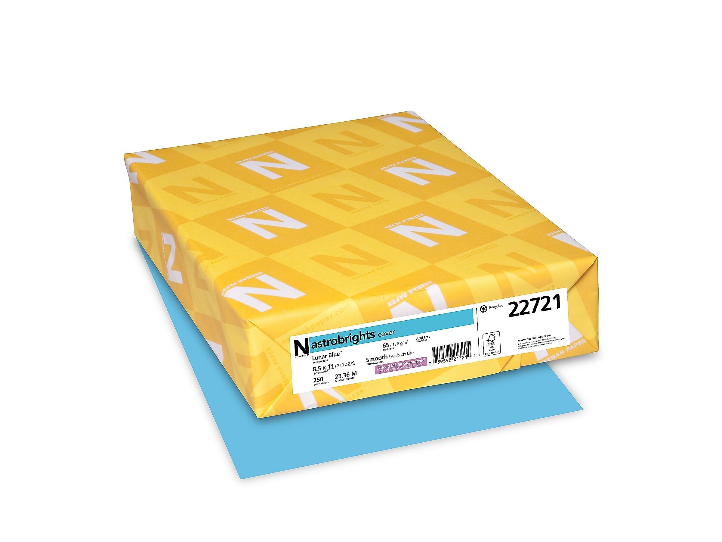 Astrobrights Cardstock Paper, 65 lbs, 8.5" x 11", Lunar Blue, 250/Pack (22721)