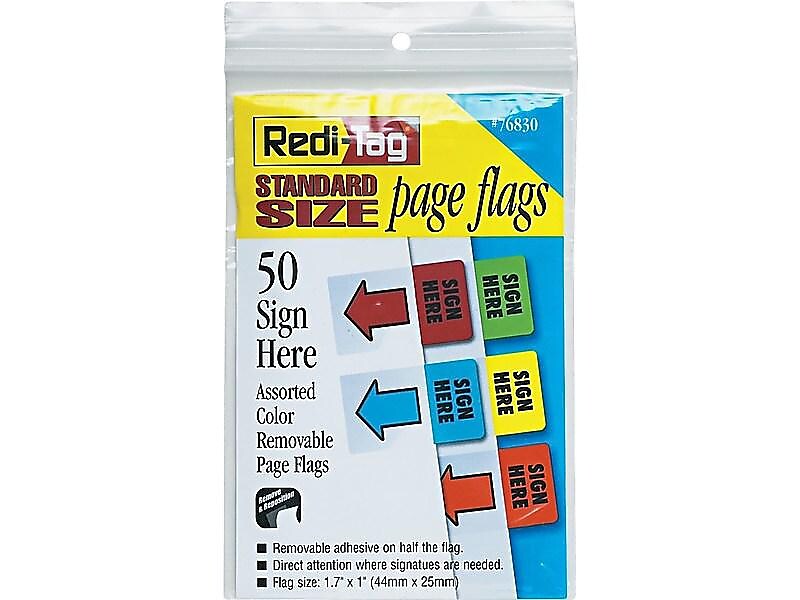 Redi-Tag Standard Page Flags, 'Sign Here', Assorted Colors, 11 1/16" x 1", 50/Pk (76830)