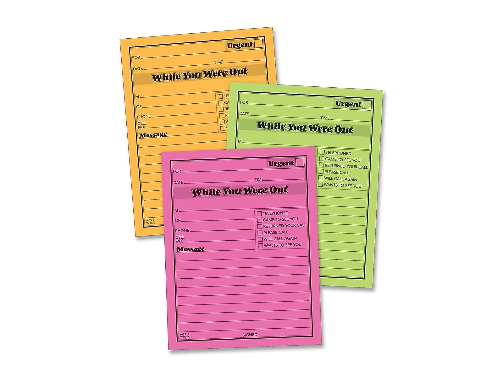 Adams While You Were Out Memo Pads, 4.25" x 5.5", Assorted Colors, 50 Sheets/Pad, 6 Pads/Pack (9711NEON)