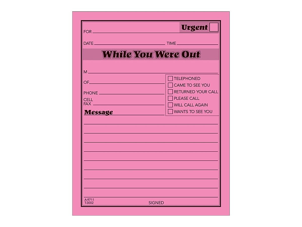 Adams While You Were Out Memo Pads, 4.25" x 5.5", Assorted Colors, 50 Sheets/Pad, 6 Pads/Pack (9711NEON)