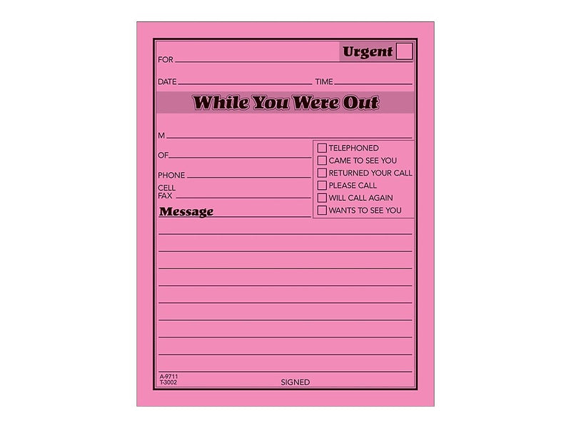 Adams While You Were Out Memo Pads, 4.25" x 5.5", Assorted Colors, 50 Sheets/Pad, 6 Pads/Pack (9711NEON)