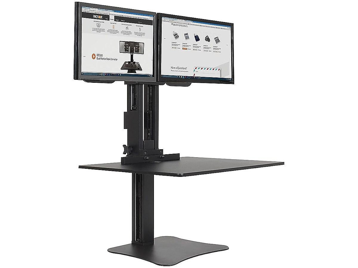 Victor Technology High Rise™ Manual Dual Monitor Standing Desk, 28" W, Laminate Wood (DC350)