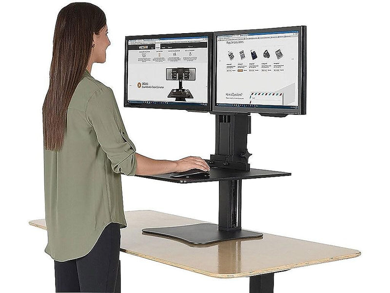 Victor Technology High Rise™ Manual Dual Monitor Standing Desk, 28" W, Laminate Wood (DC350)