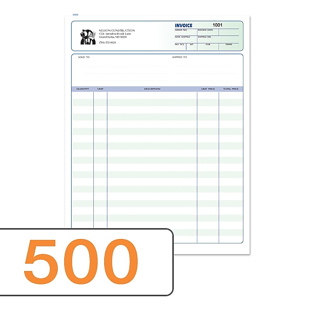 Invoice Ruled, 8-1/2"x11", 2-Part, Qty 500