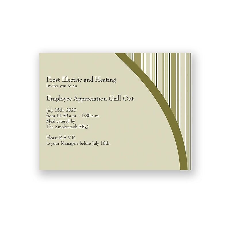 Note Card Invitation 5-1/2 Bar, Flat Card,  4/0, Includes Blank Envelopes, Qty 30