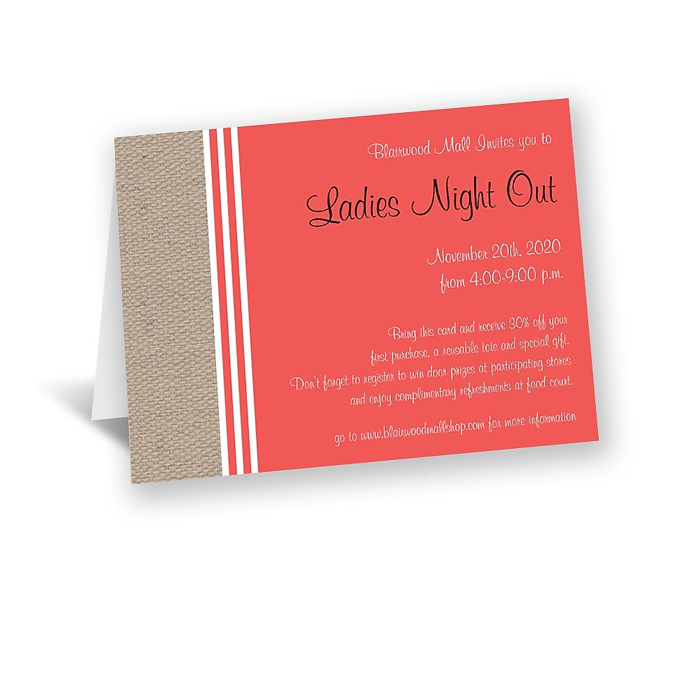 Note Card Invitation, 5-1/2 Bar Folded , 4/0, Includes Blank Envelopes, Qty 30