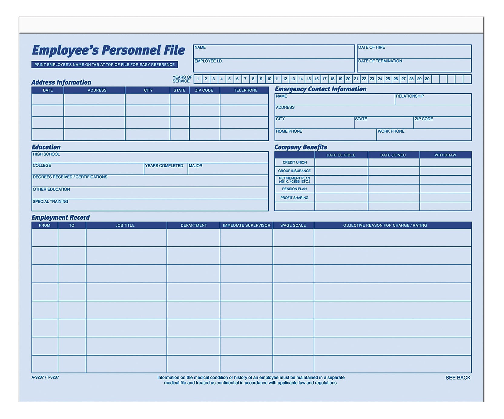 Adams 1 Part Employee Personal Files, 20/Pack (9287ABF)