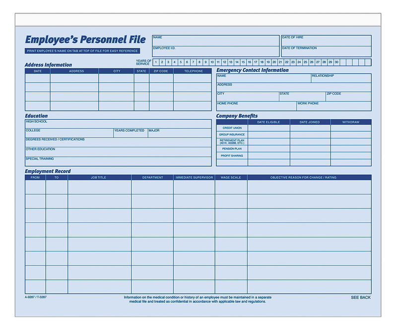 Adams 1 Part Employee Personal Files, 20/Pack (9287ABF)