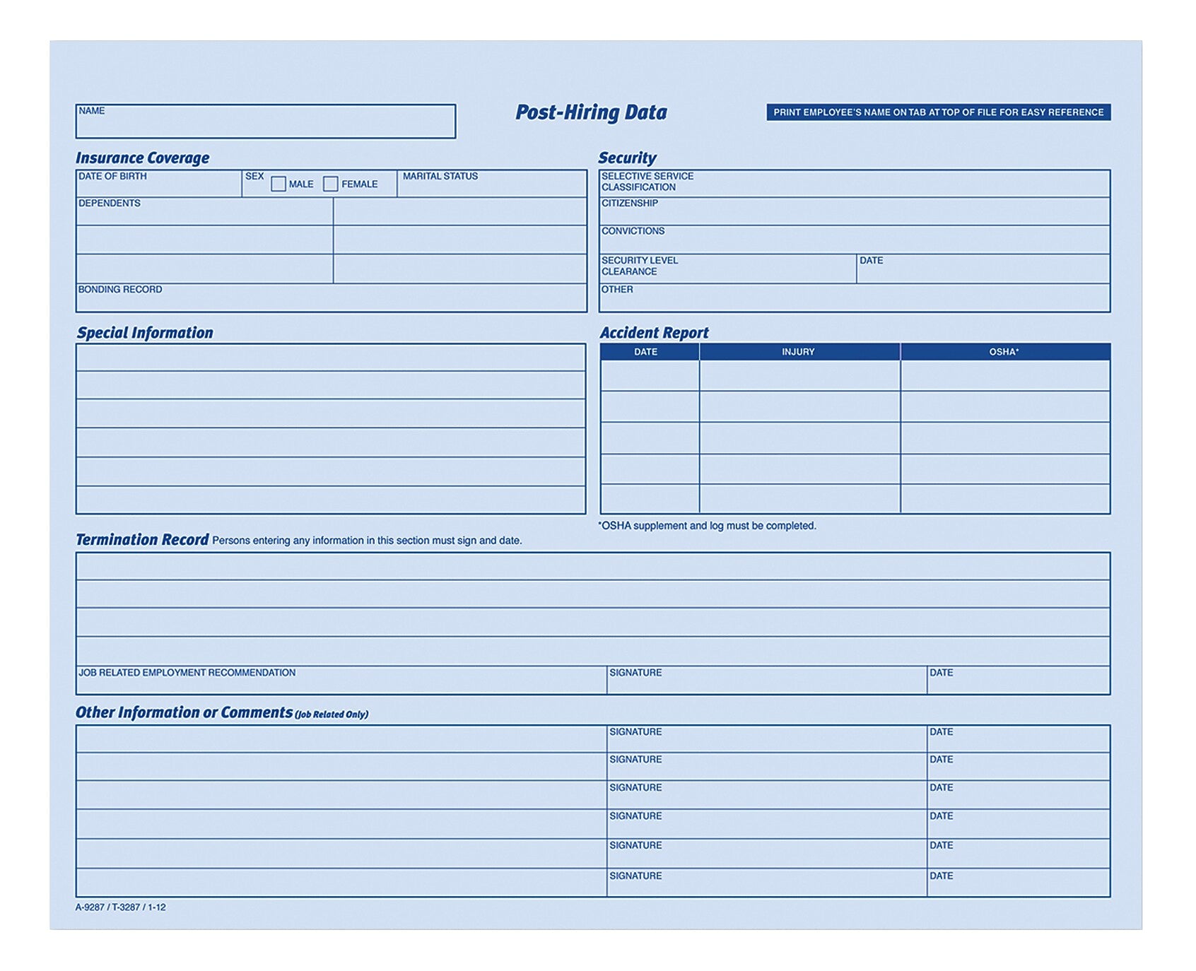 Adams 1 Part Employee Personal Files, 20/Pack (9287ABF)