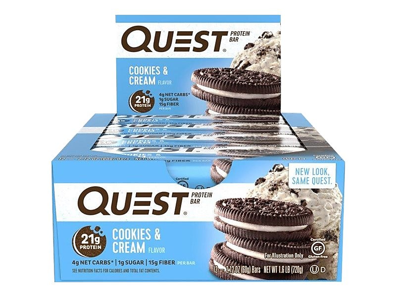 Quest Gluten Free Cookies & Cream Protein Bar, 2.12 oz, 12/Box (QUN00018)