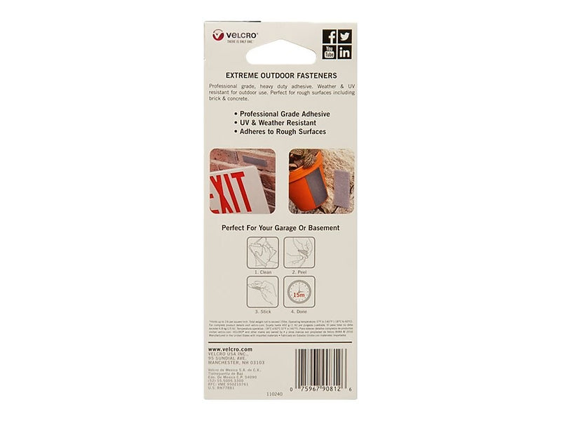 Velcro Brand Industrial Strength Extreme 1" x 4" Hook & Loop Fastener Strips, Titanium, 10/Pack (90812)