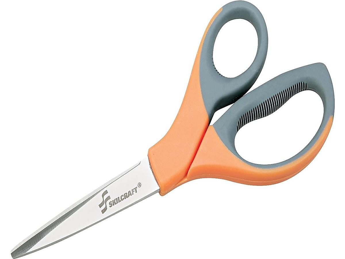 AbilityOne SKILCRAFT 8.25" Stainless Steel Standard Scissors, Black/Orange (5110-01-241-4373)