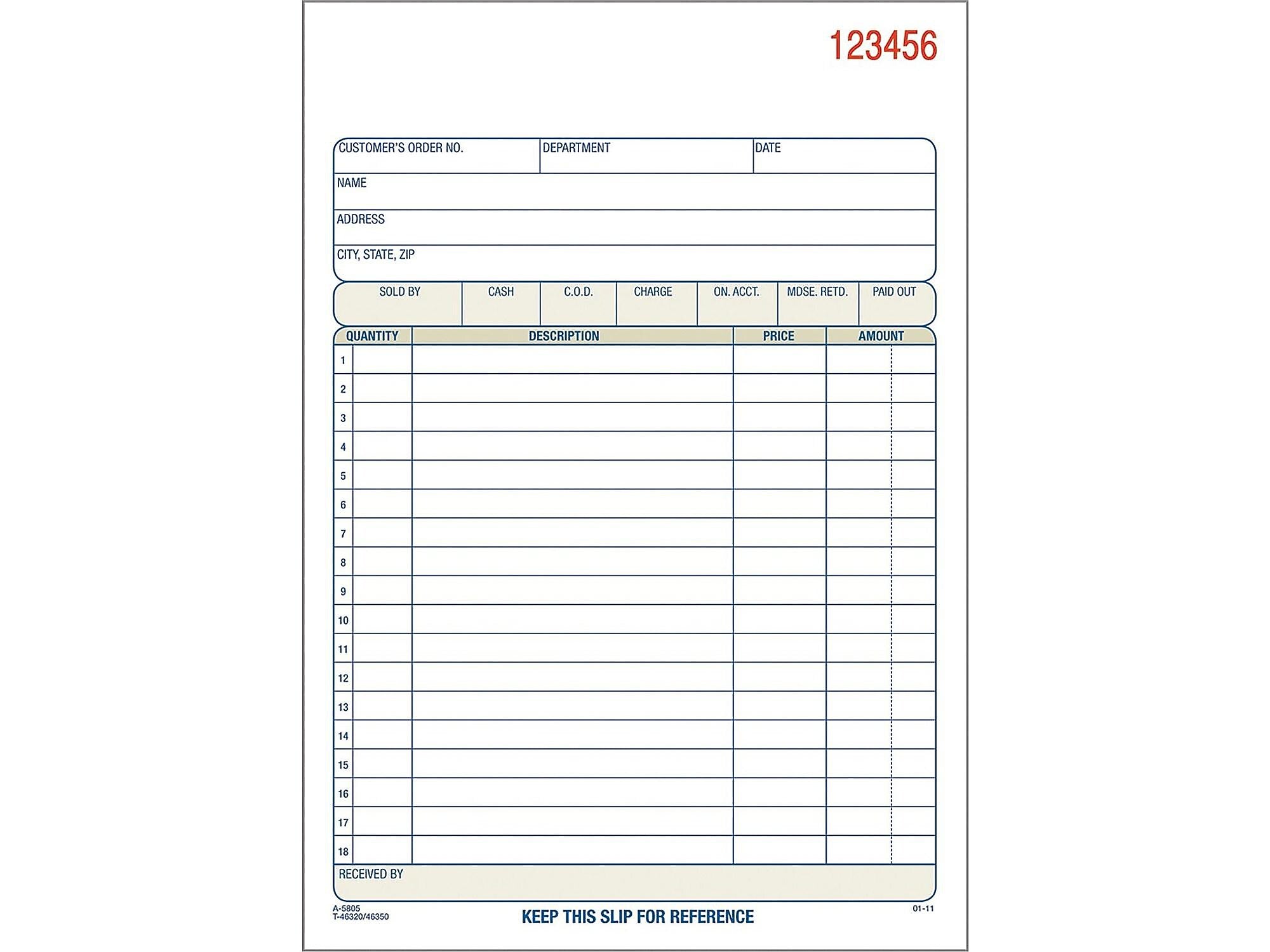 Adams 3-Part Carbonless Sales Orders, 8.44"L x 5.56"W, 50 Sets/Book (TC5805)