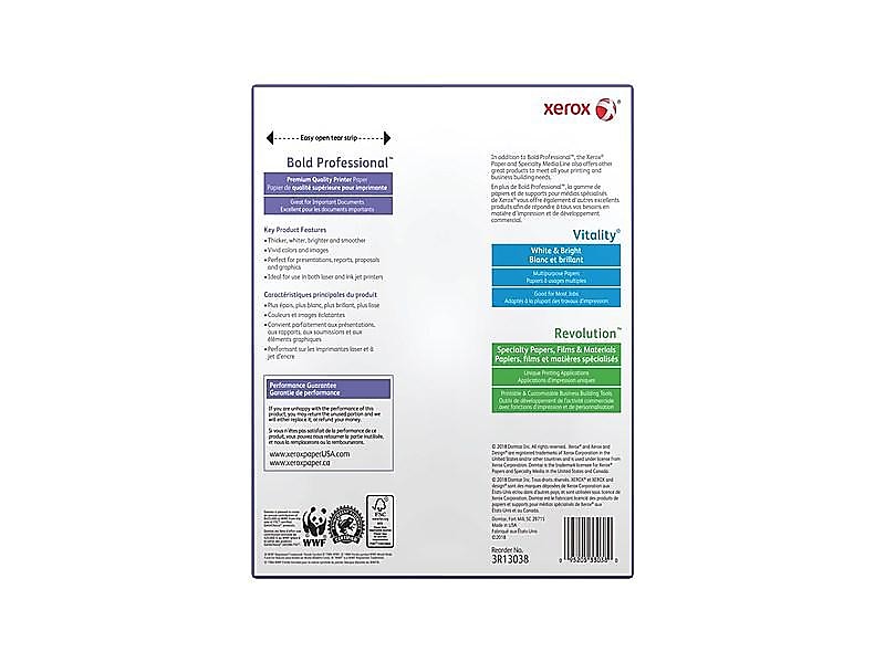Xerox Bold Professional 8.5" x 11" Bond Paper, 24 lbs., 98 Brightness, 500 Sheets/Ream, 5 Reams/Carton (3R13038)