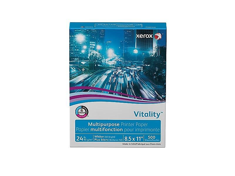Xerox Vitality 8.5" x 11" Multipurpose Paper, 24 lbs., 92 Brightness, 500 Sheets/Ream (3R02531)
