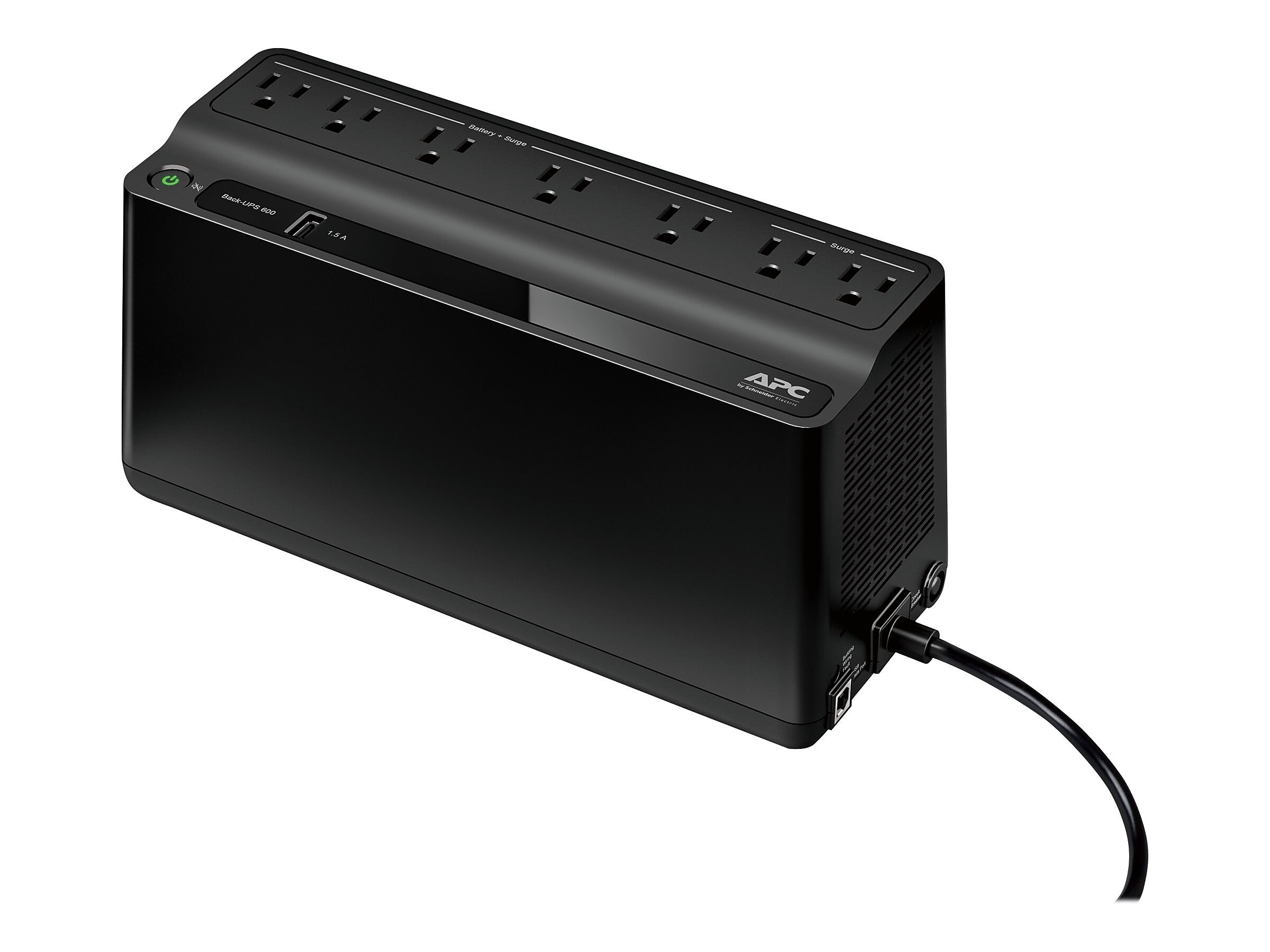 APC Back-UPS BE Series 600VA 7-Outlet Desktop Battery Backup & Surge Protector w/ USB, Black (BE600M1)
