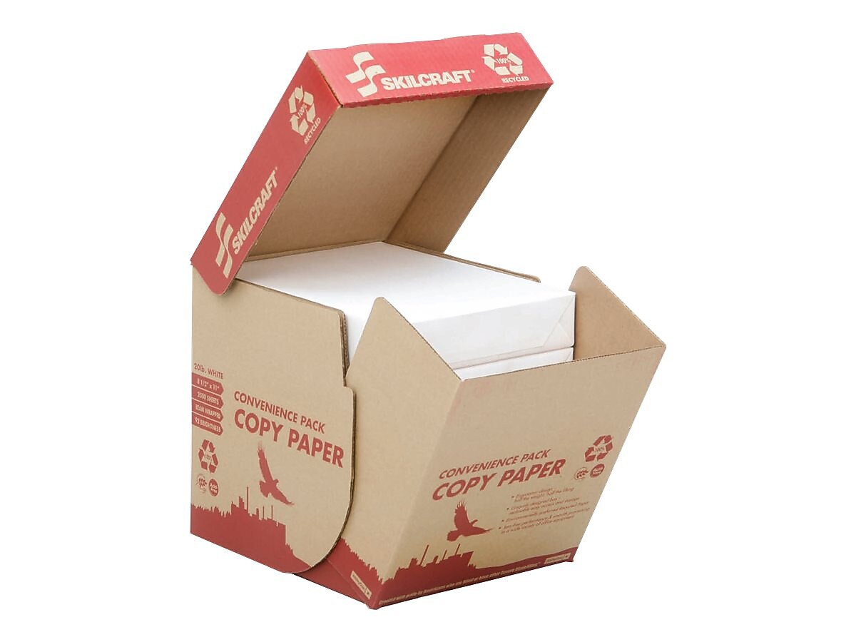 AbilityOne SKILCRAFT 100% Recycled 8.5" x 11" Multipurpose Paper, 20 lbs., 92 Brightness, 500/Ream, 5 RMs/BX (7530-01-611-1896)