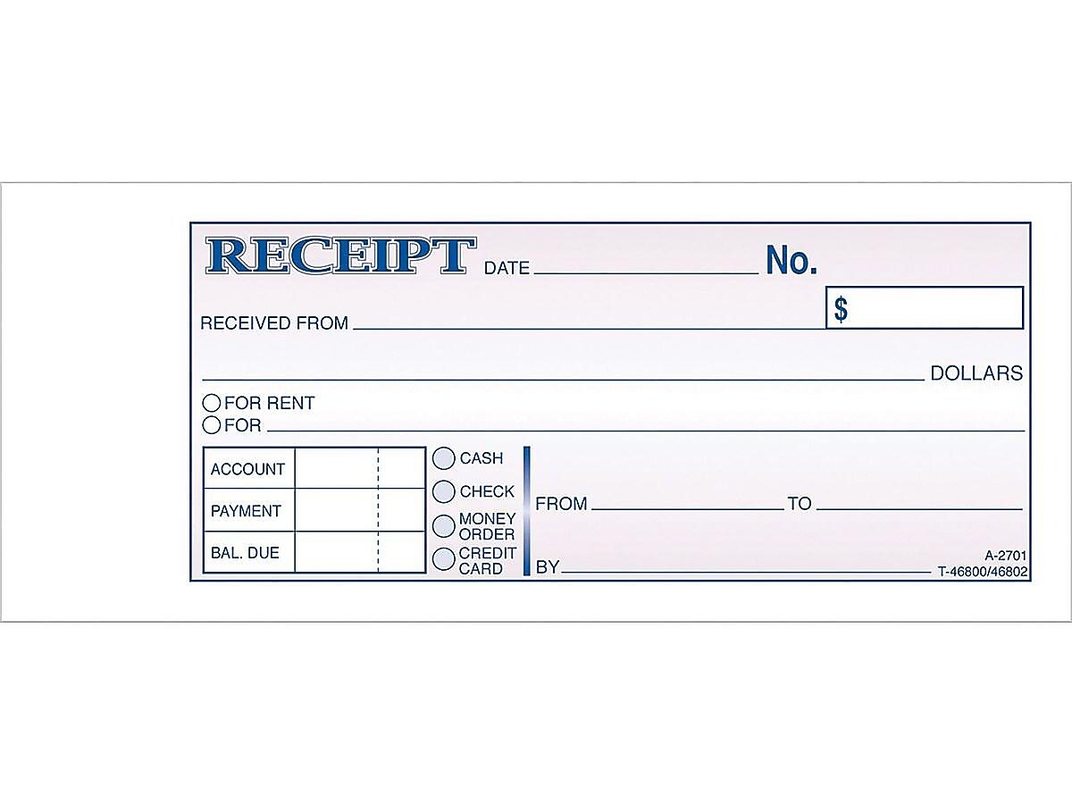 Adams Receipt Book, 7.19" x 2.75", White/Canary, 250 Sheets/Book, 5/Pack (DC2701)