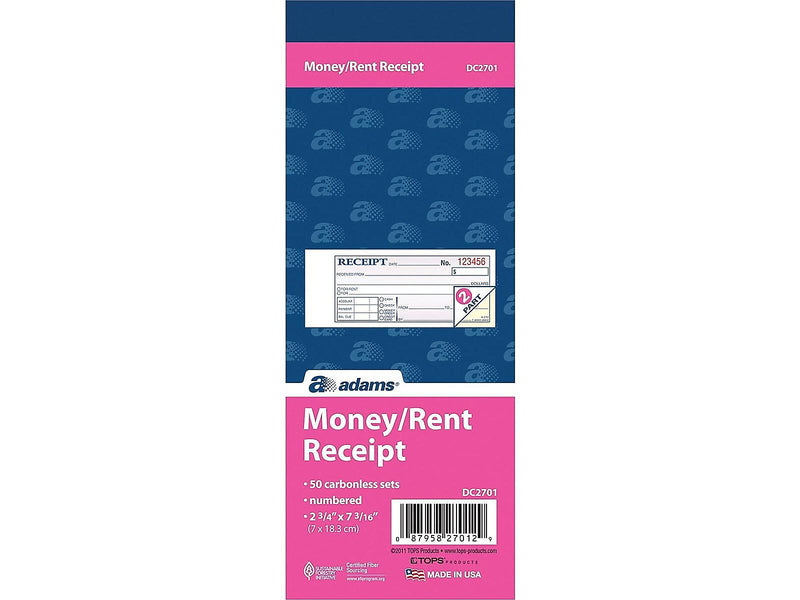 Adams Receipt Book, 7.19" x 2.75", White/Canary, 250 Sheets/Book, 5/Pack (DC2701)
