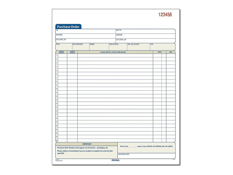 Adams 3-Part Carbonless Purchase Order, 10.69"L x 8.38"W, 50 Sets/Book (TC8131)