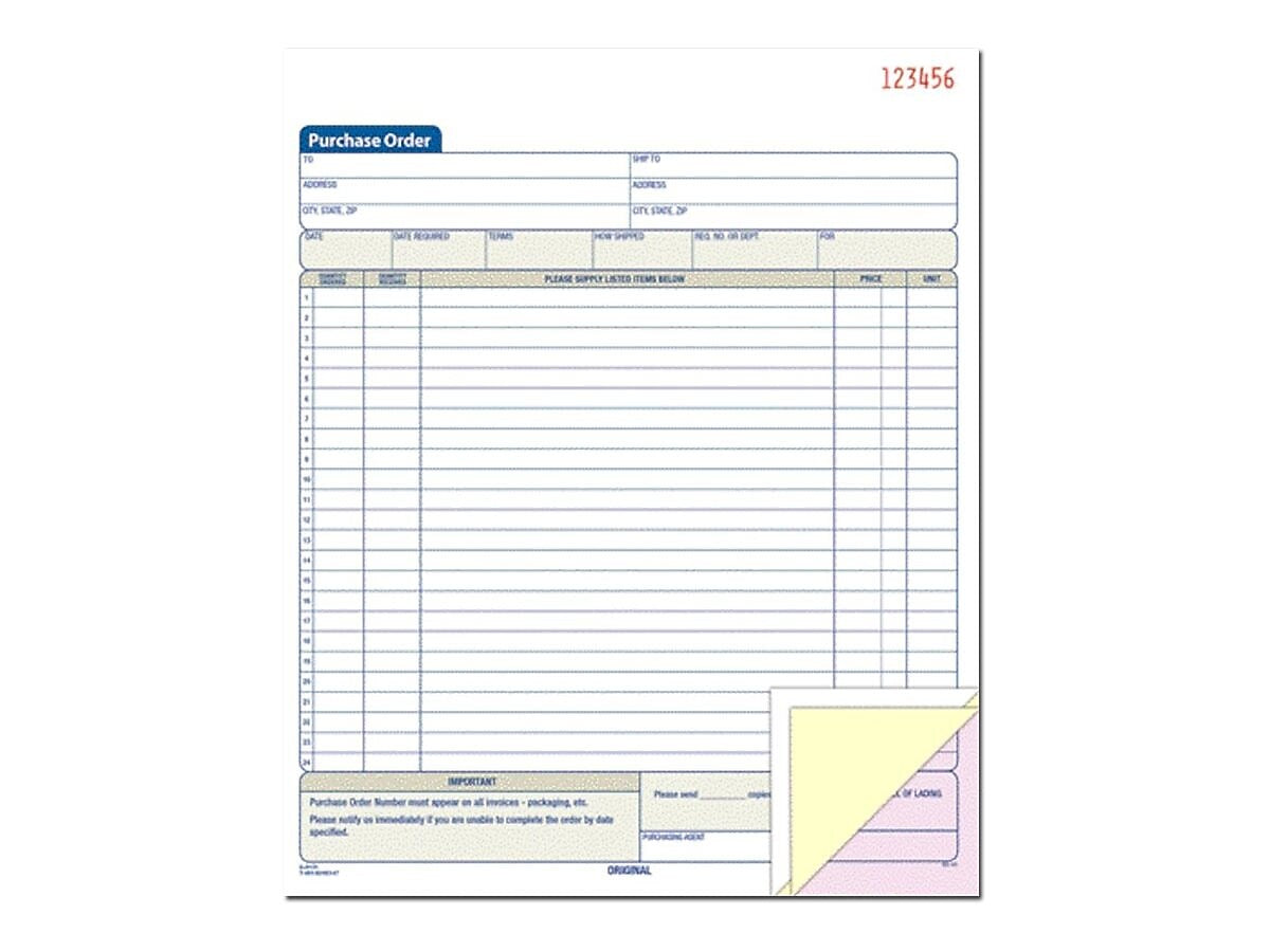 Adams 3-Part Carbonless Purchase Order, 10.69"L x 8.38"W, 50 Sets/Book (TC8131)