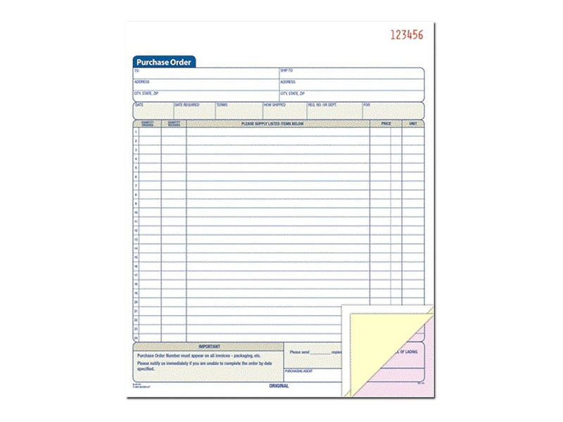 Adams 3-Part Carbonless Purchase Order, 10.69"L x 8.38"W, 50 Sets/Book (TC8131)