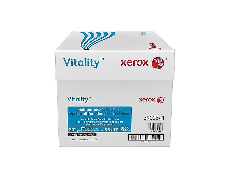 Xerox Vitality 8.5" x 11" 3-Hole Punched Multipurpose Paper, 20 lbs., 92 Brightness, 5000/Carton (3R2641)