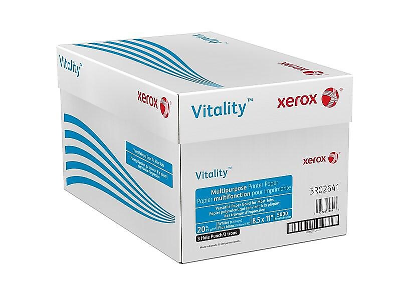 Xerox Vitality 8.5" x 11" 3-Hole Punched Multipurpose Paper, 20 lbs., 92 Brightness, 5000/Carton (3R2641)
