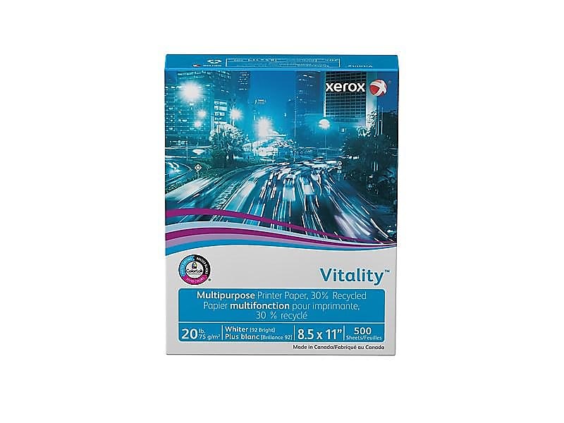 Xerox Vitality 30% Recycled 8.5" x 11" Multipurpose Paper, 20 lbs., 92 Brightness, 500 Sheets/Ream (3R6296)